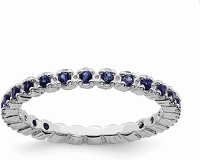 Solid 925 Sterling Silver Stackable Created Sapphire Blue September Gemstone Ring Eternity Band