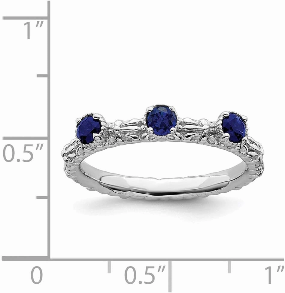 Solid 925 Sterling Silver Stackable Created Sapphire Blue September Gemstone Three Stone Ring Eternity Band