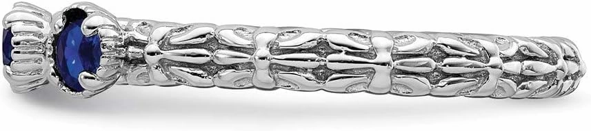 Solid 925 Sterling Silver Stackable Created Sapphire Blue September Gemstone Three Stone Ring Eternity Band