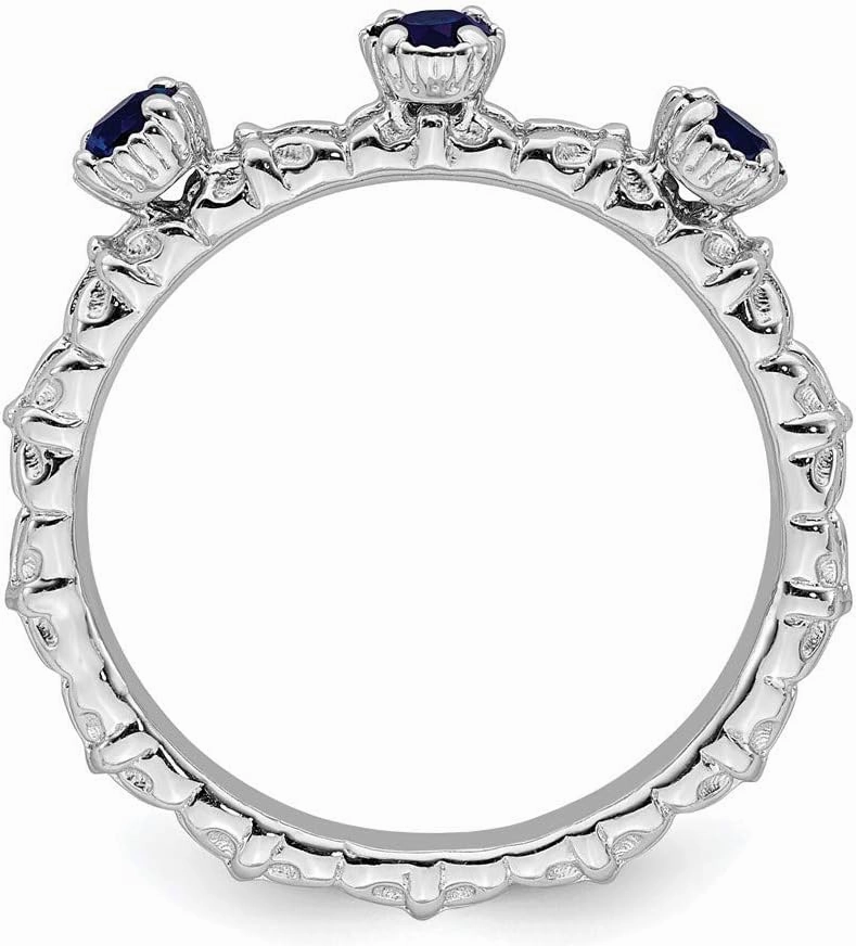 Solid 925 Sterling Silver Stackable Created Sapphire Blue September Gemstone Three Stone Ring Eternity Band