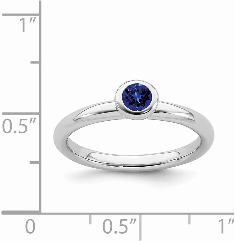 Solid 925 Sterling Silver Stackable Low 4mm Round Created Sapphire Blue September Gemstone Ring Eternity Band