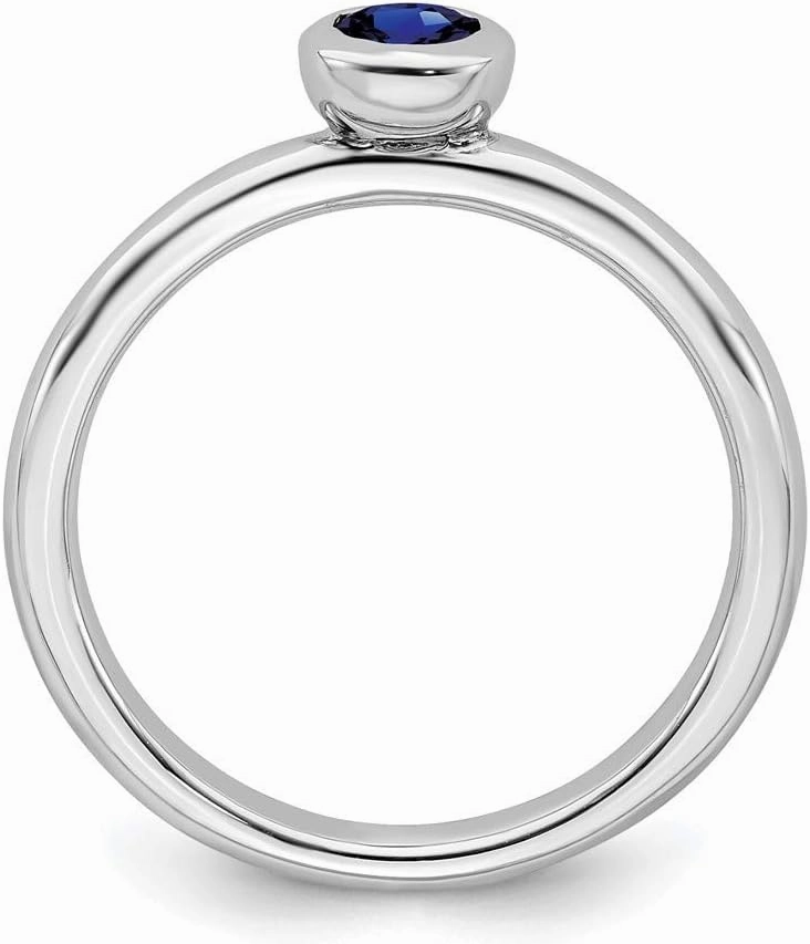 Solid 925 Sterling Silver Stackable Low 4mm Round Created Sapphire Blue September Gemstone Ring Eternity Band