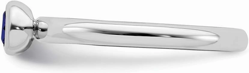 Solid 925 Sterling Silver Stackable Low 4mm Round Created Sapphire Blue September Gemstone Ring Eternity Band