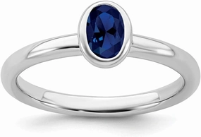 Solid 925 Sterling Silver Stackable Oval Created Sapphire Blue September Gemstone Ring Eternity Band
