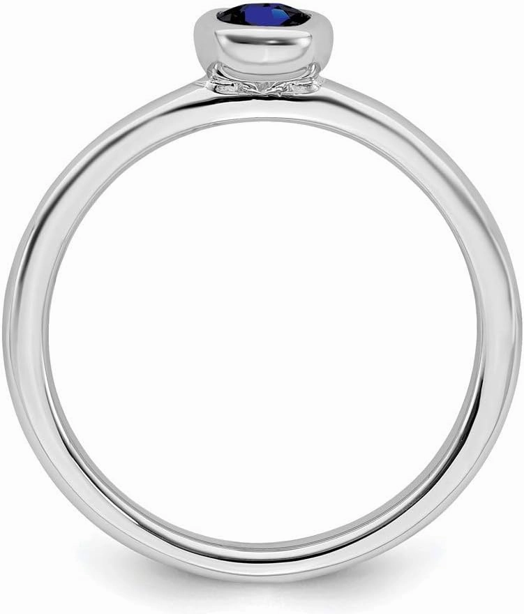 Solid 925 Sterling Silver Stackable Oval Created Sapphire Blue September Gemstone Ring Eternity Band