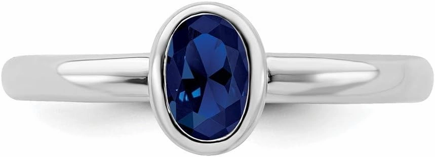 Solid 925 Sterling Silver Stackable Oval Created Sapphire Blue September Gemstone Ring Eternity Band
