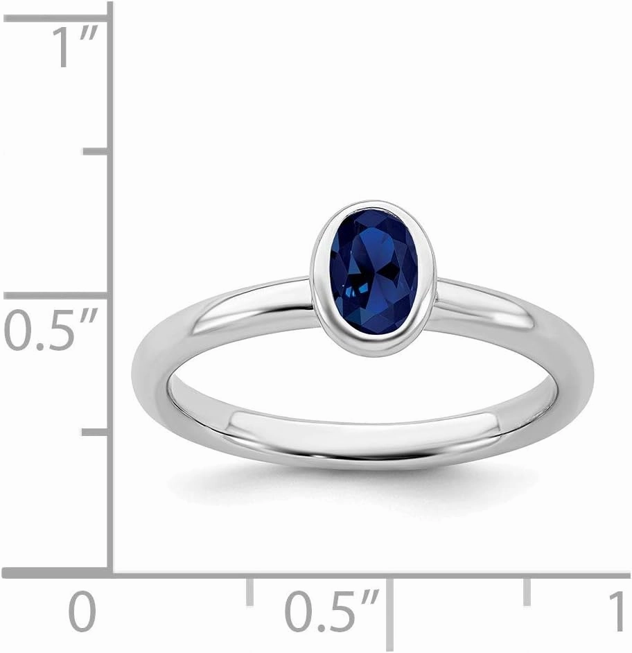 Solid 925 Sterling Silver Stackable Oval Created Sapphire Blue September Gemstone Ring Eternity Band