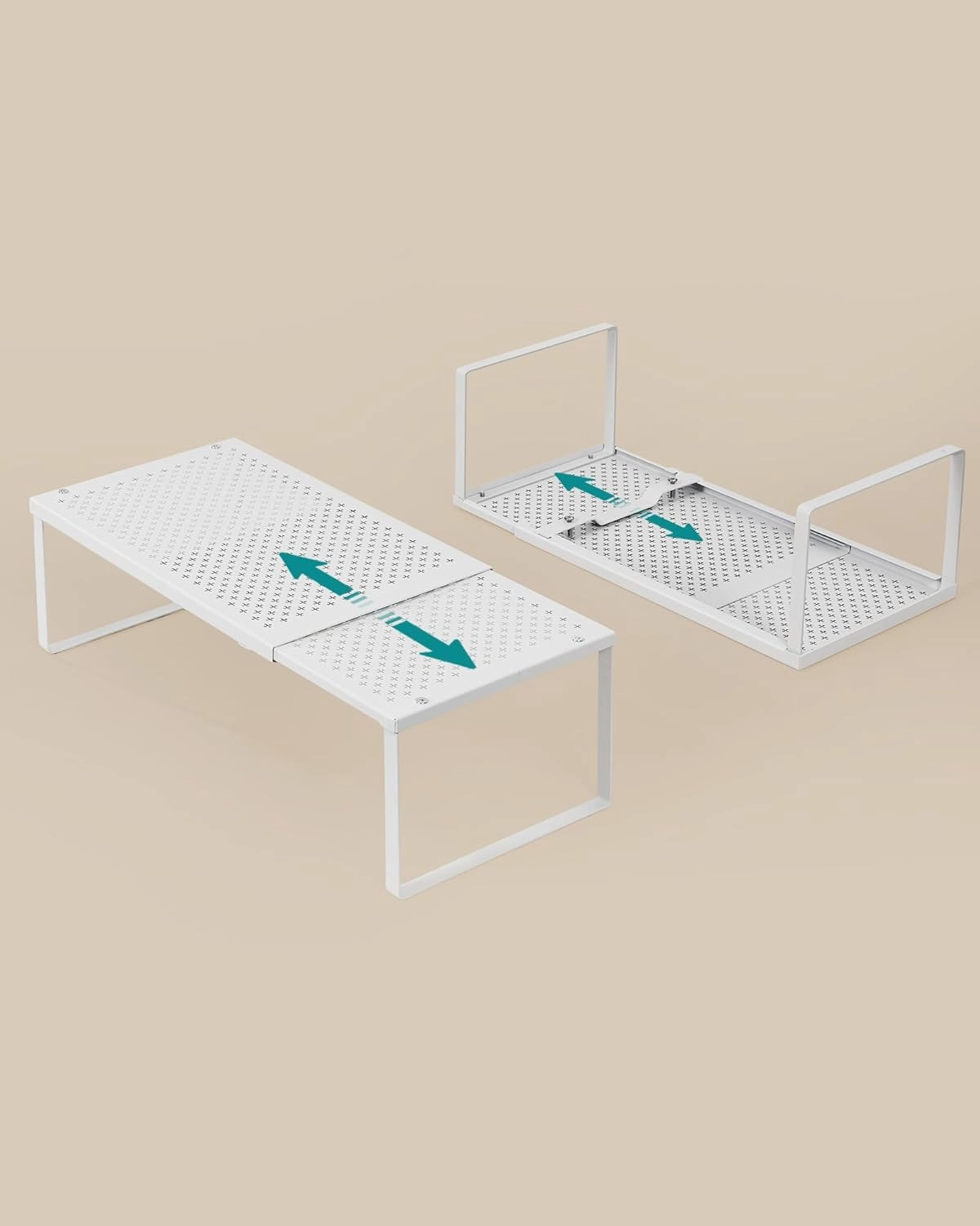 SONGMICS Spice Racks, Set of 2 Expandable Kitchen Countertop Shelves, Small Cupboard Organizers, Metal, Space-Saving Tabletop Shelves, Matte White UKCS402W01