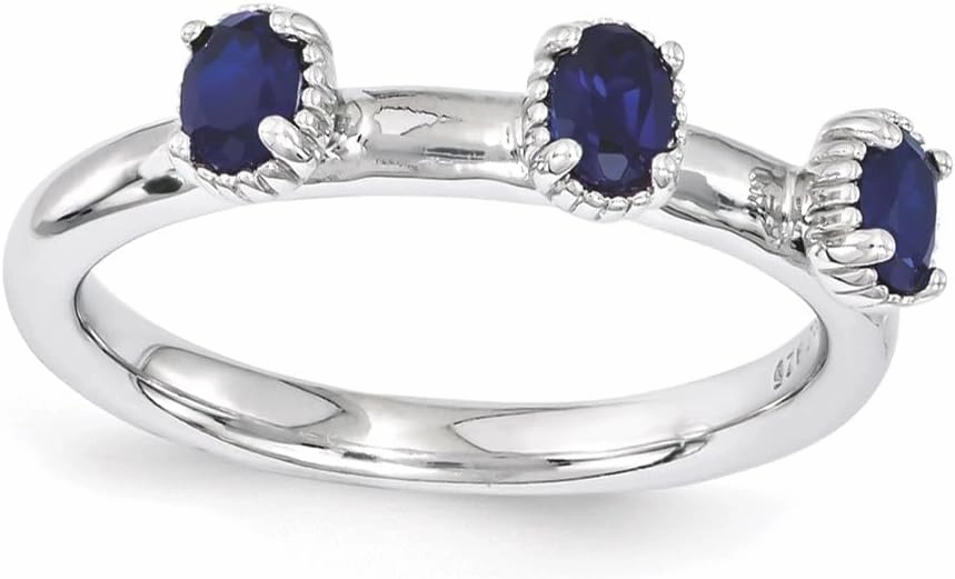 Sonia Jewels Real 925 Sterling Silver Stackable Created Sapphire Blue September Gemstone Three Stone Ring Eternity Band