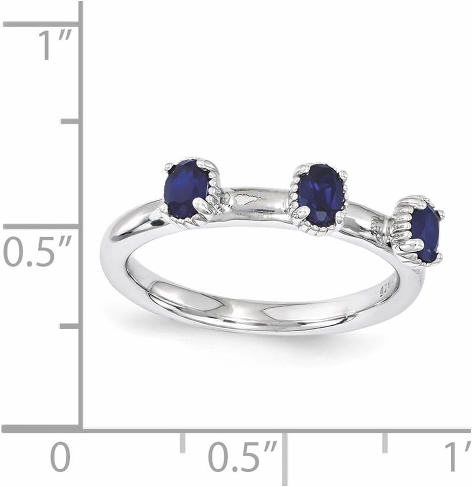Sonia Jewels Real 925 Sterling Silver Stackable Created Sapphire Blue September Gemstone Three Stone Ring Eternity Band