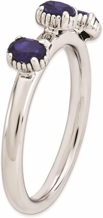 Sonia Jewels Real 925 Sterling Silver Stackable Created Sapphire Blue September Gemstone Three Stone Ring Eternity Band