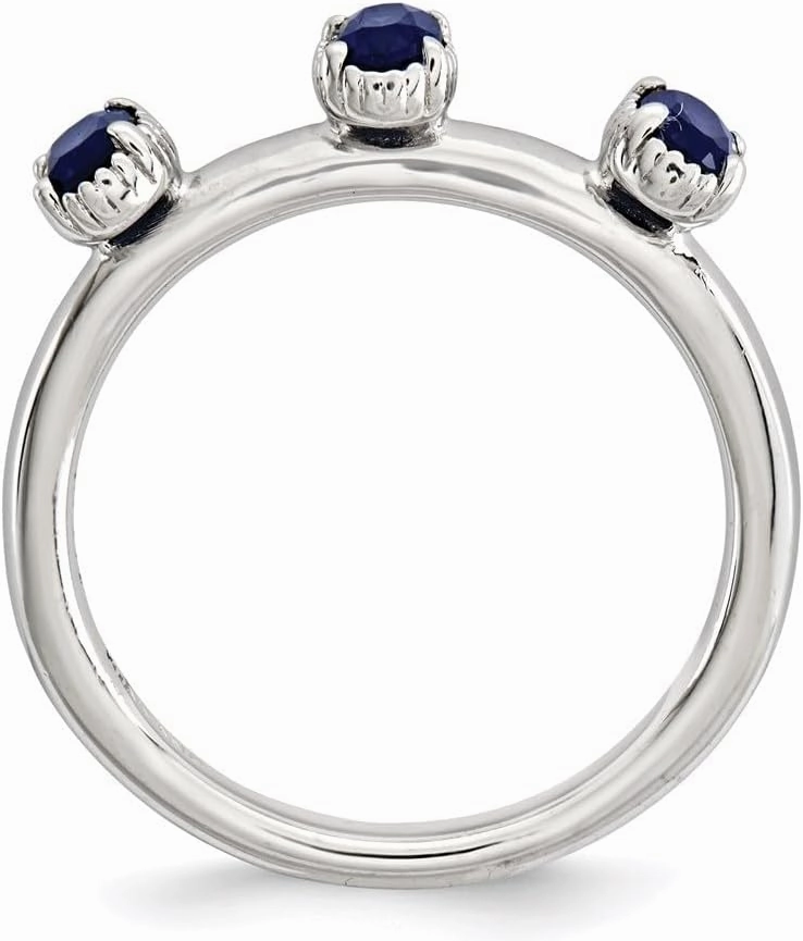 Sonia Jewels Real 925 Sterling Silver Stackable Created Sapphire Blue September Gemstone Three Stone Ring Eternity Band