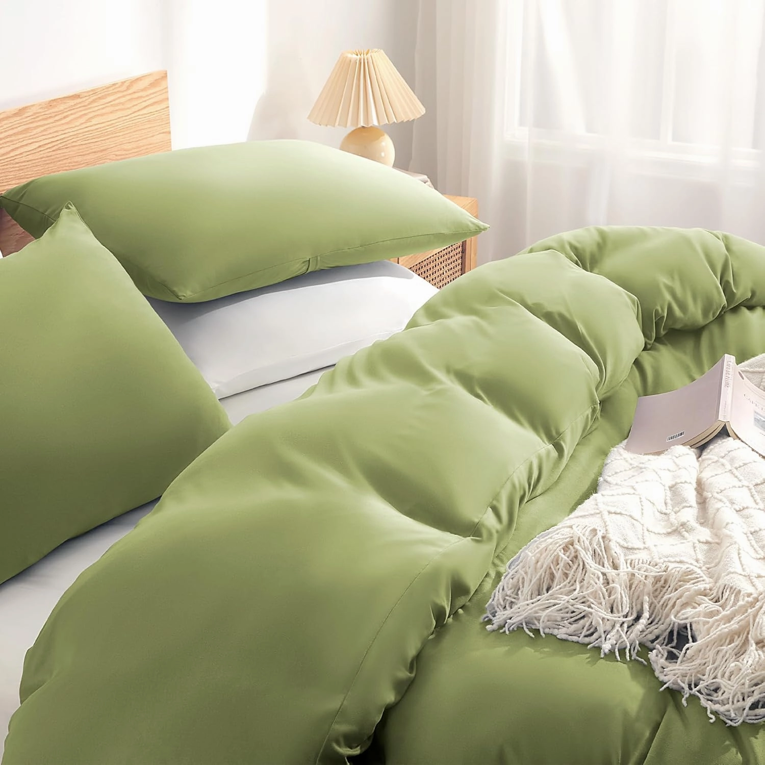 Sonive Twin/Twin XL Duvet Cover Set, Jersey Knit 3 Pieces Bedding Comforter Sets 1 Duvet Cover with 2 Pillow Shams, Breathable Comforter Cover wiht 8 Corner Ties, Super Soft Duvet Cover Green