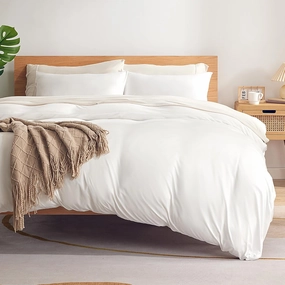 Sonive Twin/Twin XL Duvet Cover Set, Jersey Knit 3 Pieces Bedding Comforter Sets 1 Duvet Cover with 2 Pillow Shams, Breathable Comforter Cover wiht 8 Corner Ties, Super Soft Duvet Cover, White