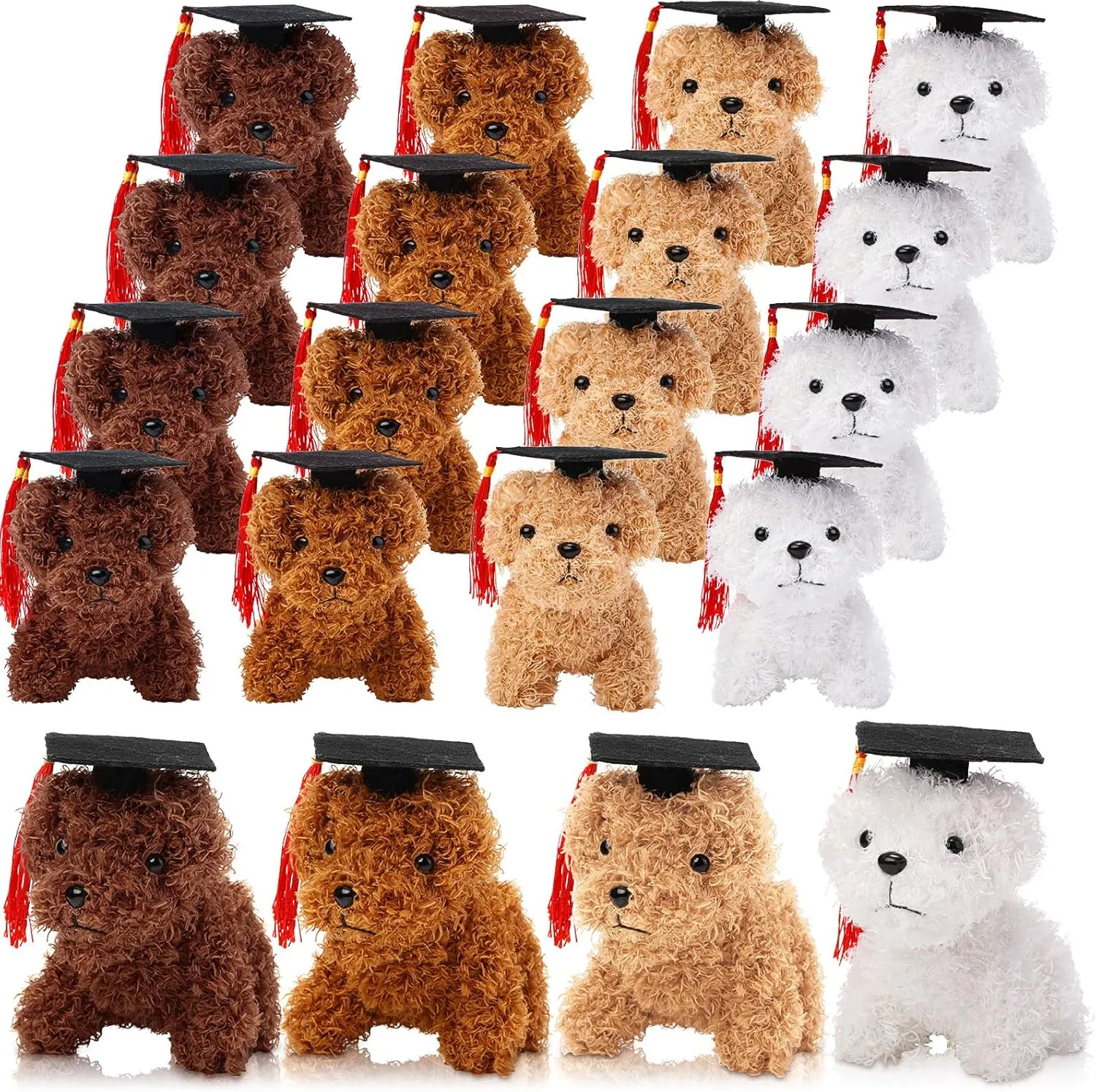 Sosation 20 Pcs Graduation Season Dog Plush Bulk Mini Puppy Stuffed Animal with Graduation Hat Graduation Party Favor Gift Goodie Bag Filler Toy for Student Teacher Nure Employee Women (Fresh Color)