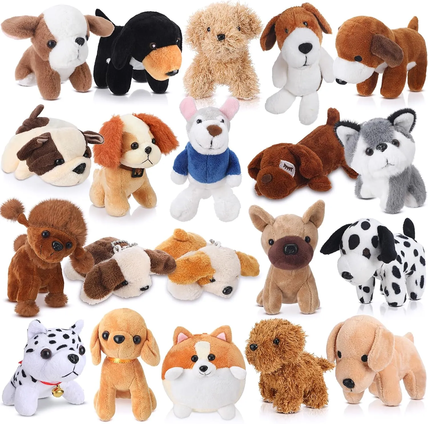 Sosation 20 Pcs Mini Plush Stuffed Puppy Bulk Graduation Gift Dog Party Favor Gift Toy Soft Plush Dog for Goodie Bag Fillers Kids Baby Show Birthday Carnival Prize Party