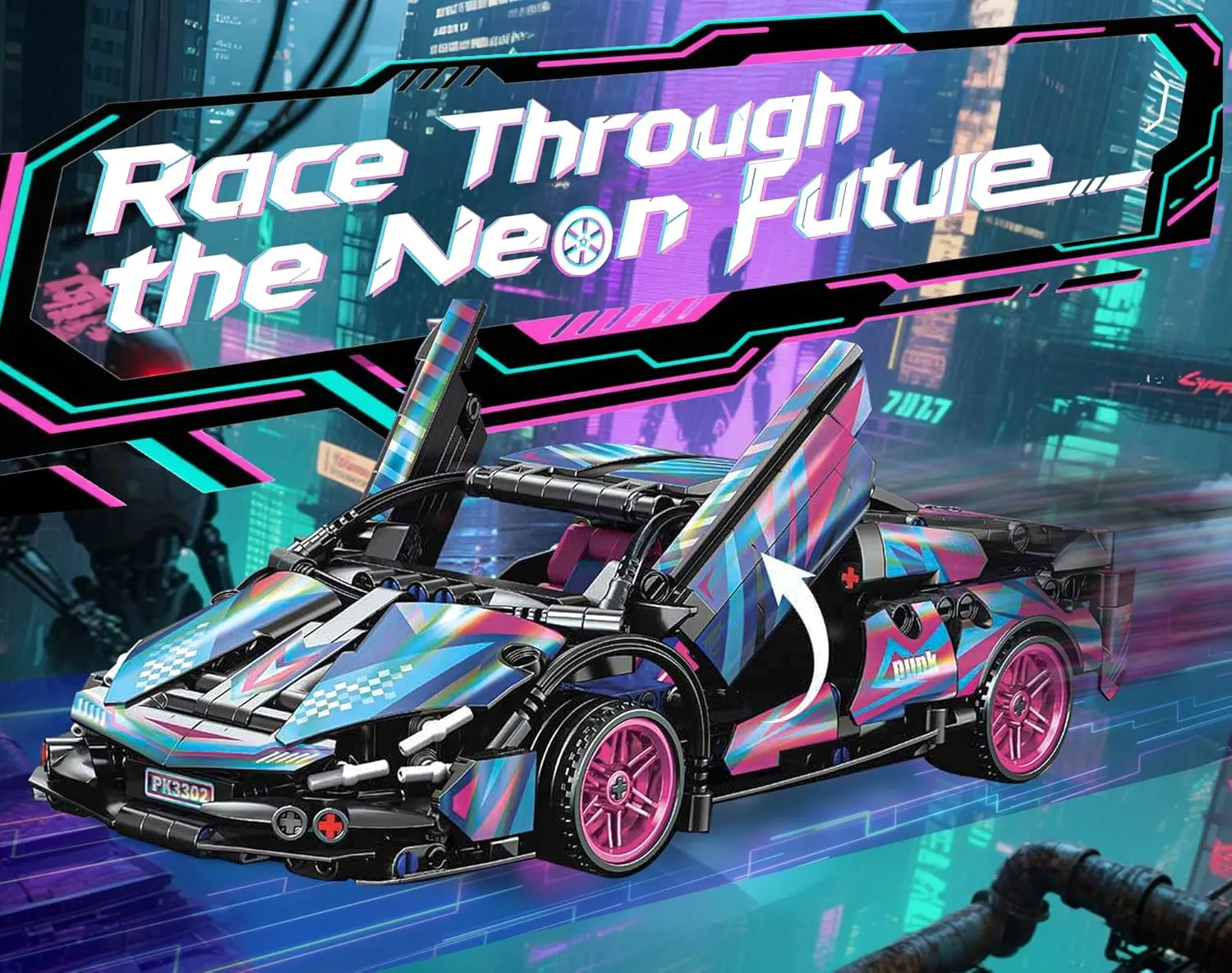 Sosuy Building-Block Race-Car Set, 1:18 Technical Model Kit 586 Pcs DIY Pull-Back Cyberpunk Toy for Boy Girl Kid Age 6  Year, Birthday Gift for Teen Adult Display, Speed Super Sports Cars Bricks Icons