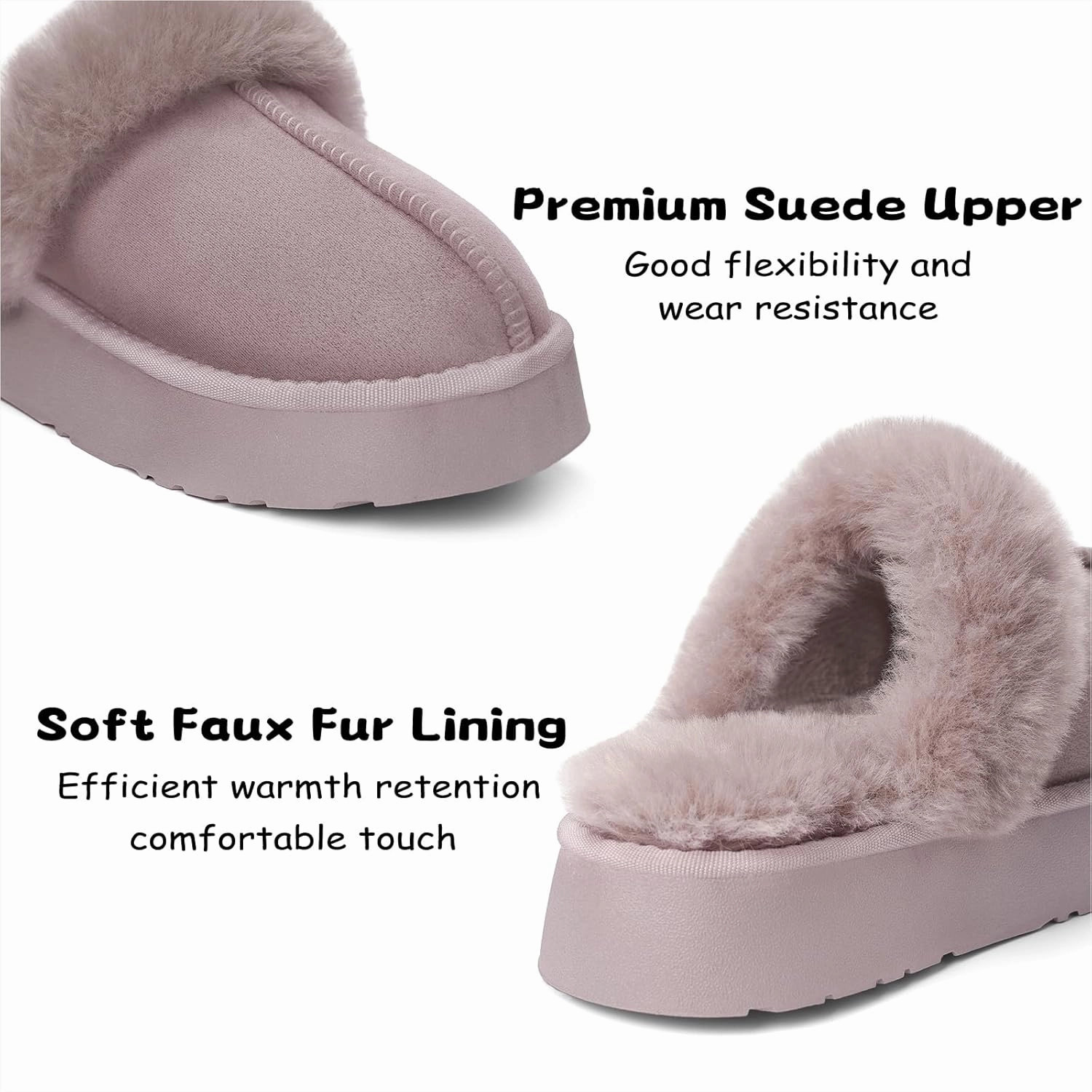 SOULROSE Women's Fuzzy Memory Foam Slippers Disquette Platform Fuzzy Comfy Cozy House Bedroom Indoor Outdoor Slippers Shoes with Non-Slip Sole Womens Gift Slippers