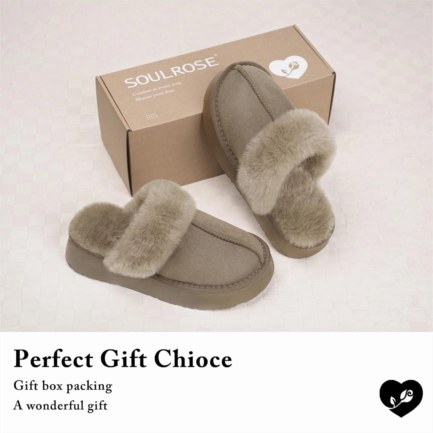 SOULROSE Women's Fuzzy Memory Foam Slippers Disquette Platform Fuzzy Comfy Cozy House Bedroom Indoor Outdoor Slippers Shoes with Non-Slip Sole Womens Gift Slippers