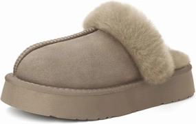 SOULROSE Women's Fuzzy Memory Foam Slippers Disquette Platform Fuzzy Comfy Cozy House Bedroom Indoor Outdoor Slippers Shoes with Non-Slip Sole Womens Gift Slippers