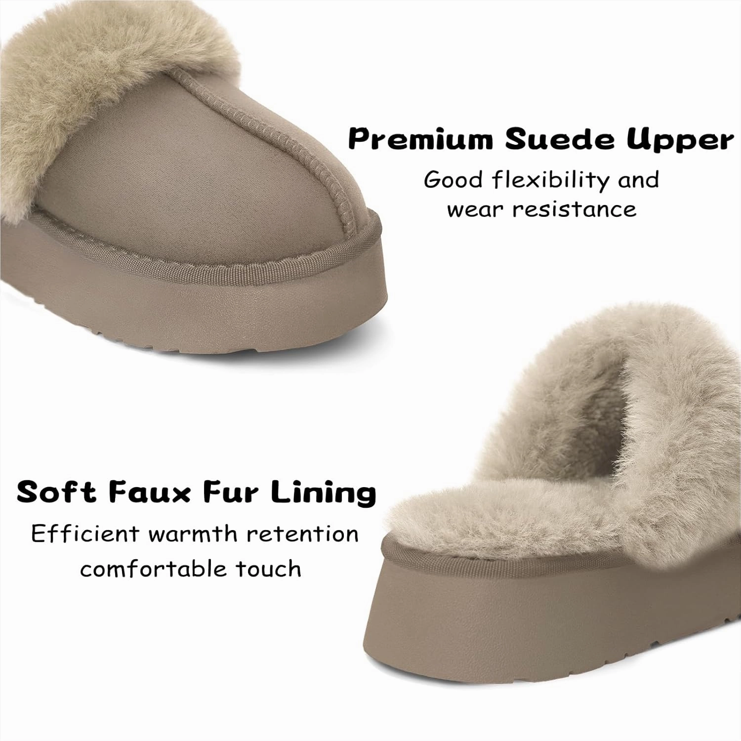 SOULROSE Women's Fuzzy Memory Foam Slippers Disquette Platform Fuzzy Comfy Cozy House Bedroom Indoor Outdoor Slippers Shoes with Non-Slip Sole Womens Gift Slippers