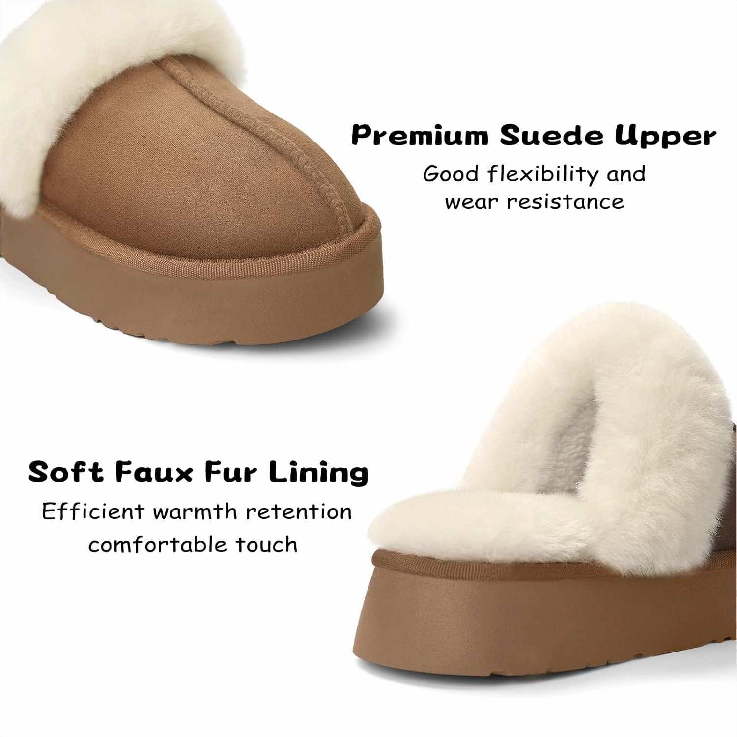SOULROSE Women's Fuzzy Memory Foam Slippers Disquette Platform Fuzzy Comfy Cozy House Bedroom Indoor Outdoor Slippers Shoes with Non-Slip Sole Womens Gift Slippers