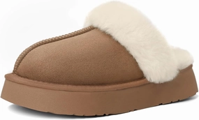 SOULROSE Women's Fuzzy Memory Foam Slippers Disquette Platform Fuzzy Comfy Cozy House Bedroom Indoor Outdoor Slippers Shoes with Non-Slip Sole Womens Gift Slippers