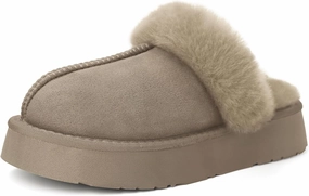 SOULROSE Women's Fuzzy Memory Foam Slippers Disquette Platform Fuzzy Comfy Cozy House Bedroom Indoor Outdoor Slippers Shoes with Non-Slip Sole Womens Gift Slippers