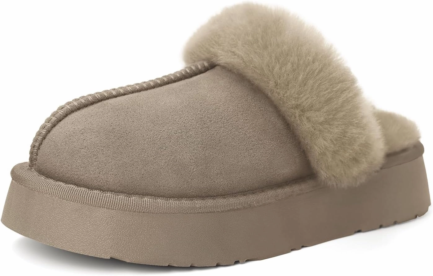 SOULROSE Women's Fuzzy Memory Foam Slippers Disquette Platform Fuzzy Comfy Cozy House Bedroom Indoor Outdoor Slippers Shoes with Non-Slip Sole Womens Gift Slippers
