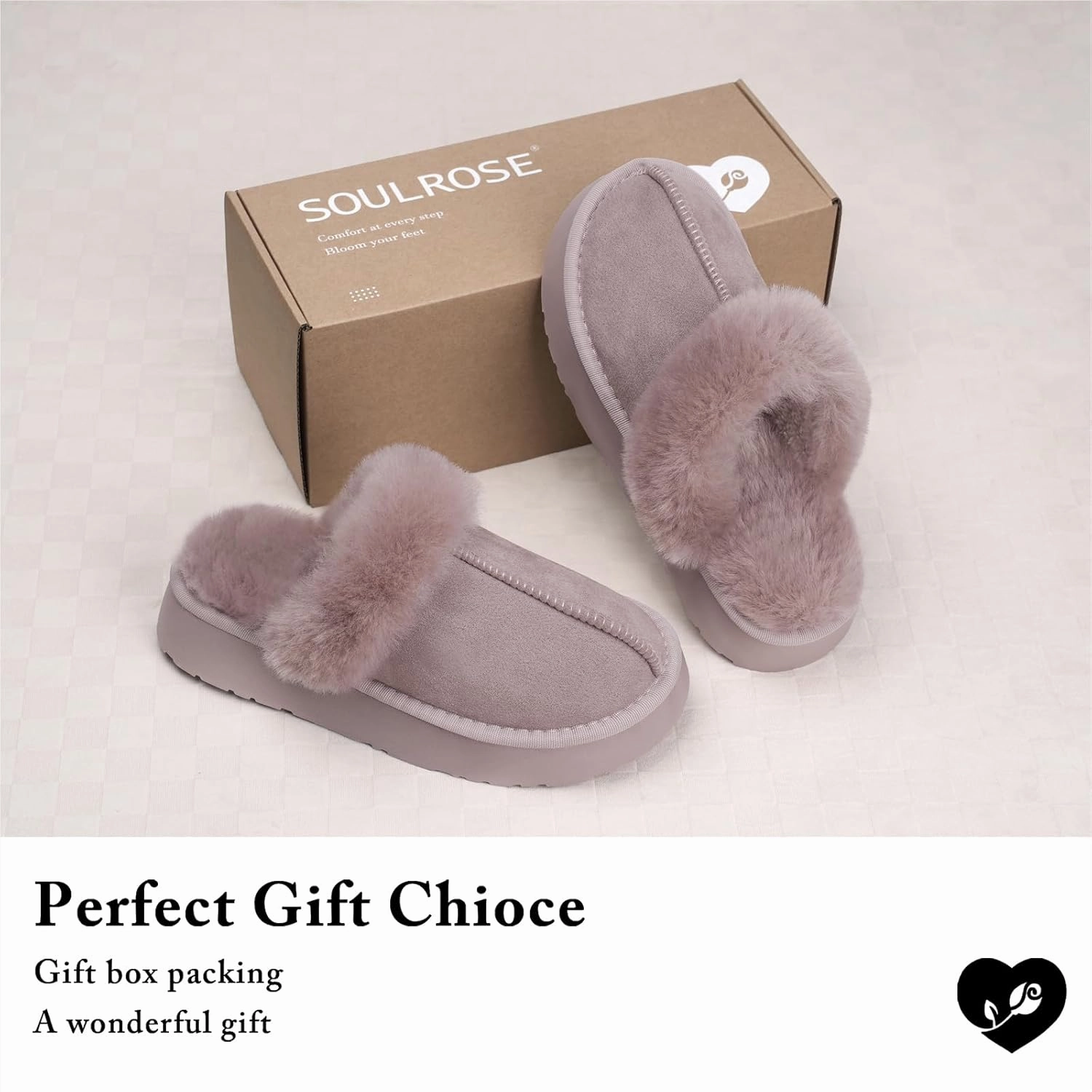 SOULROSE Women's Fuzzy Memory Foam Slippers Disquette Platform Fuzzy Comfy Cozy House Bedroom Indoor Outdoor Slippers Shoes with Non-Slip Sole Womens Gift Slippers