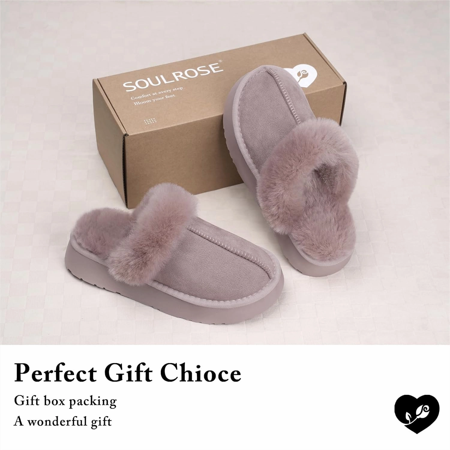 SOULROSE Women's Fuzzy Memory Foam Slippers Disquette Platform Fuzzy Comfy Cozy House Bedroom Indoor Outdoor Slippers Shoes with Non-Slip Sole Womens Gift Slippers