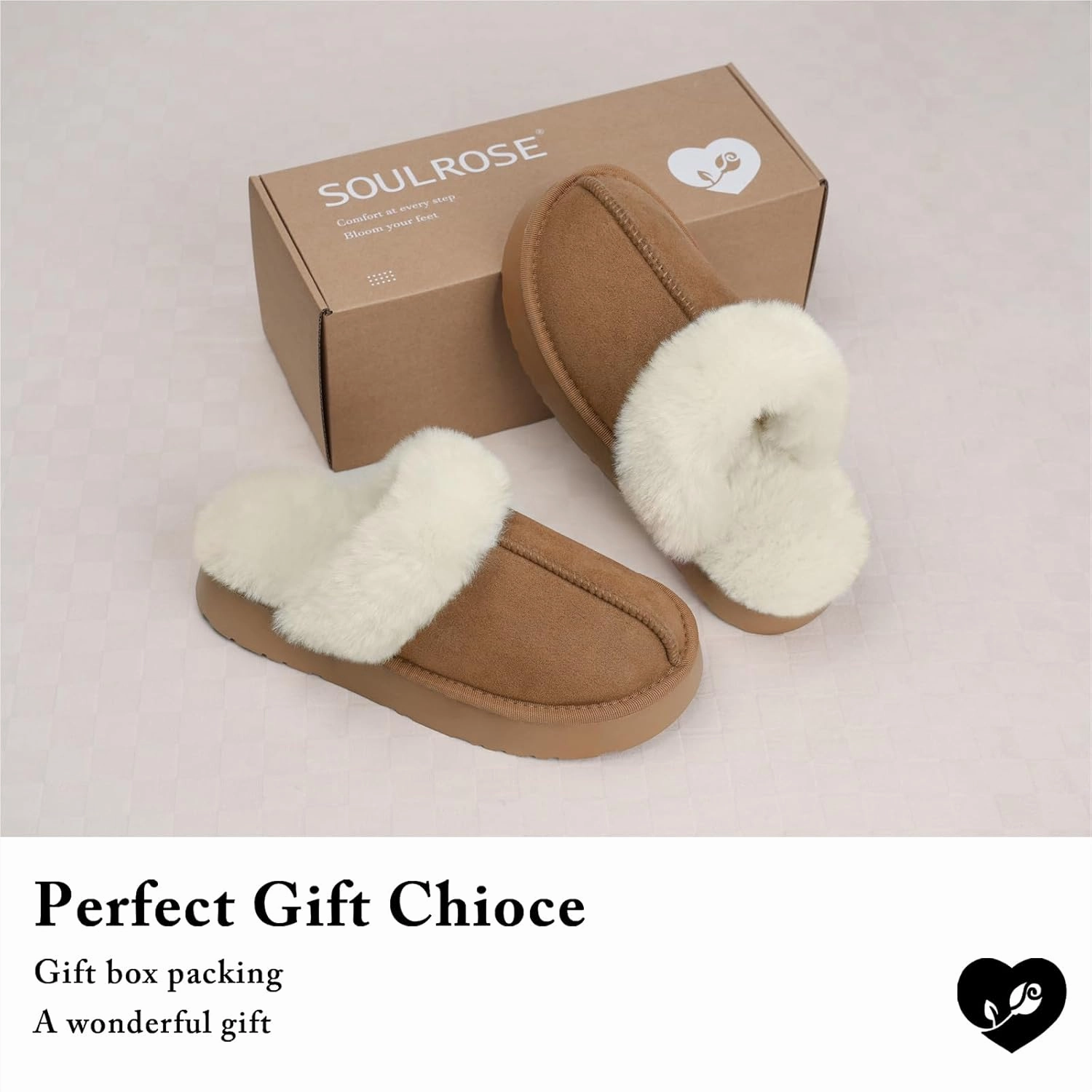 SOULROSE Women's Fuzzy Memory Foam Slippers Disquette Platform Fuzzy Comfy Cozy House Bedroom Indoor Outdoor Slippers Shoes with Non-Slip Sole Womens Gift Slippers