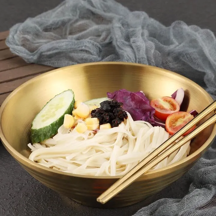 Soup Bowls Ramen Bowls Set of 3 SUS304 Stainless Steel Bowl Dinner Server Bowls - Gold