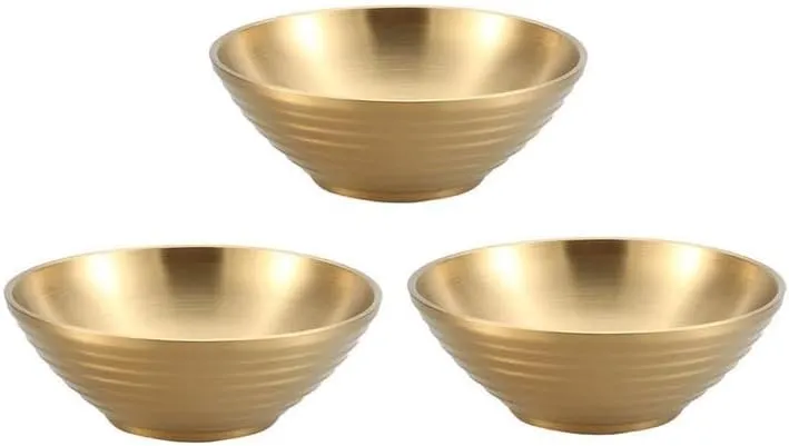 Soup Bowls Ramen Bowls Set of 3 SUS304 Stainless Steel Bowl Dinner Server Bowls - Gold