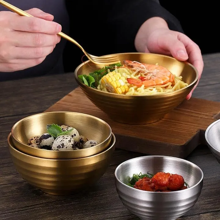 Soup Bowls Ramen Bowls Set of 3 SUS304 Stainless Steel Bowl Dinner Server Bowls - Gold