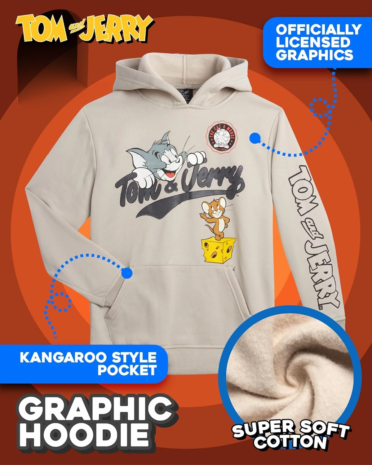Southpole Boys Graphic Hoodie - Looney Tunes Bugs Bunny Tom and Jerry Pullover Hooded Sweatshirts for Boys (Sizes: 8-20)