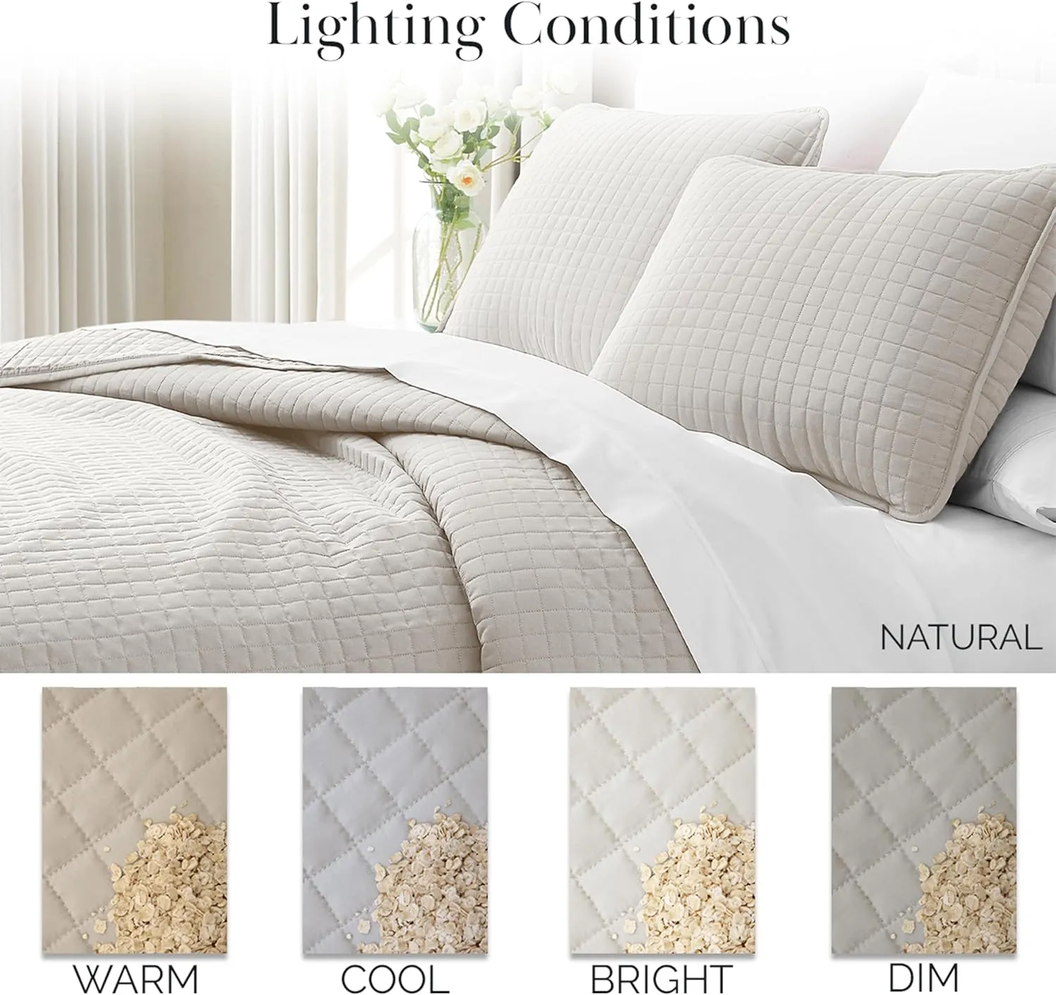 Southshore Fine Living, Inc. King Size Quilt Bedding Set, Soft Microfiber Bedspread, Stain & Pet Hair Resistant Bedding Coverlet, King Size/California Quilt Set with 2 Pillow Shams, Bone