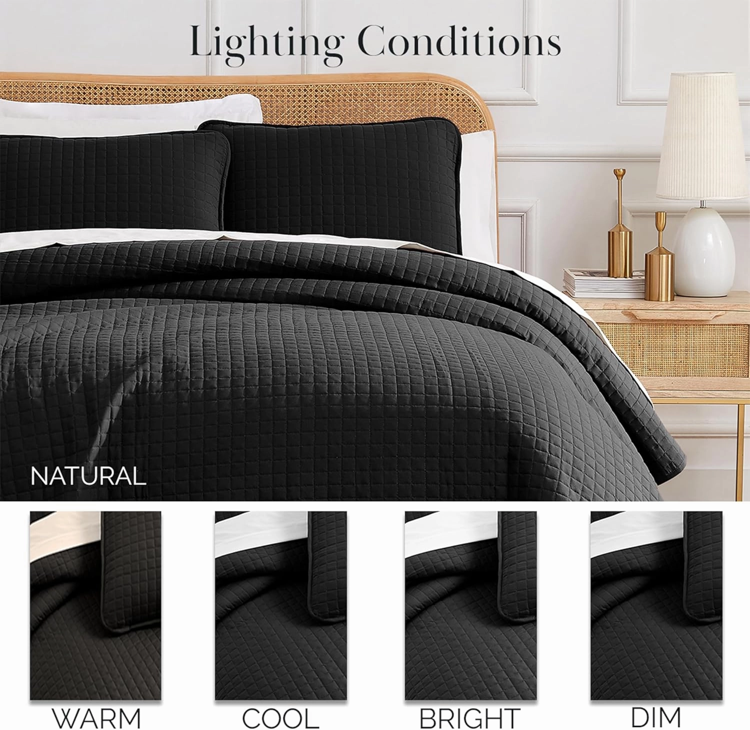 Southshore Fine Living, Inc. Oversized King Quilt Bedding Set, Soft Microfiber, Stain and Pet Hair Resistant Bedding Coverlet, King Size Quilt Set w/2 Pillow Shams, Black
