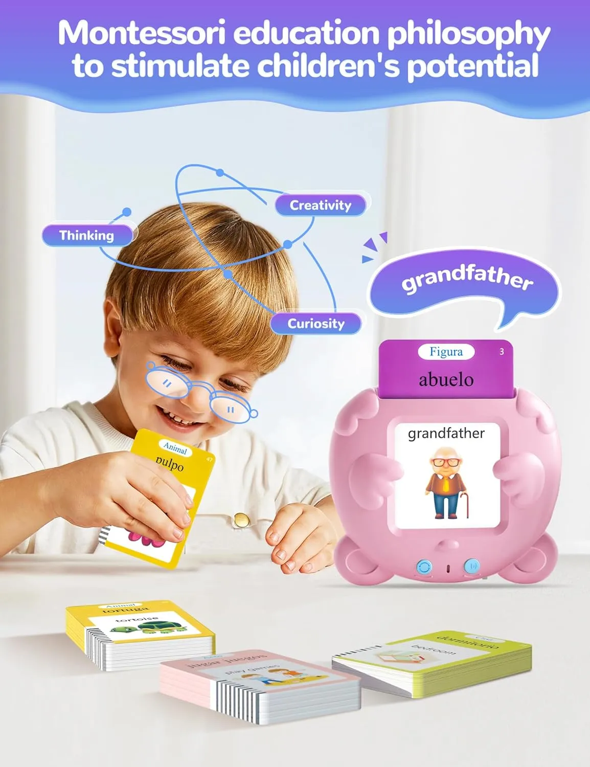 Spanish & English Talking Flash Cards for Toddlers, 510 Sight Words Bilingual Educational Toys for Children, Autism Sensory Speech Therapy Toys, Española Pocket Vocabulary Learning for Girls
