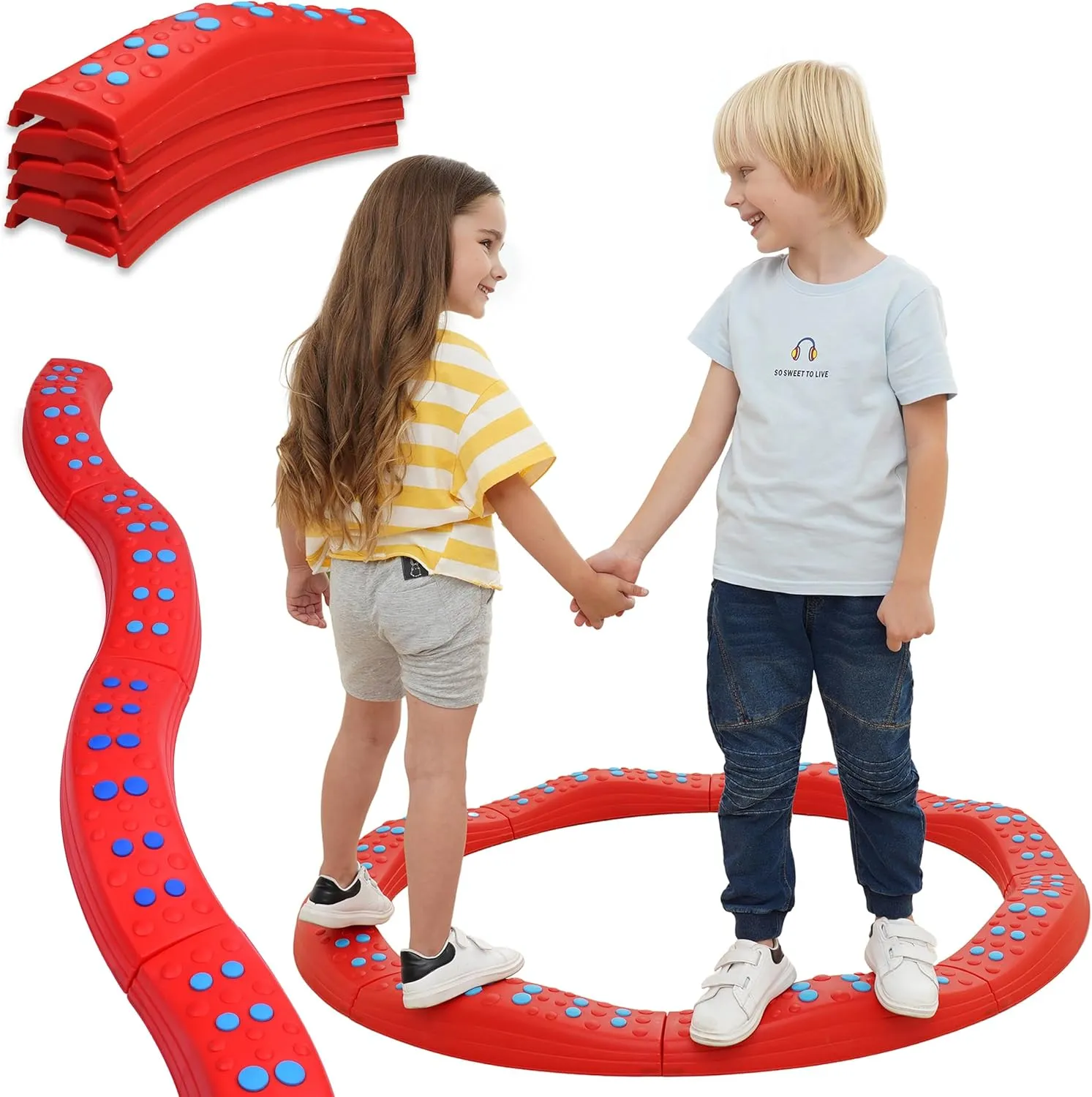 Special Supplies Wavy Circle Balance Beams Stepping Stones for Kids, 8 Pc. Set, Non-Slip Textured Surface and Slip Resistant Floor Rubber Edges, Promote Agility, Strength, Active Play