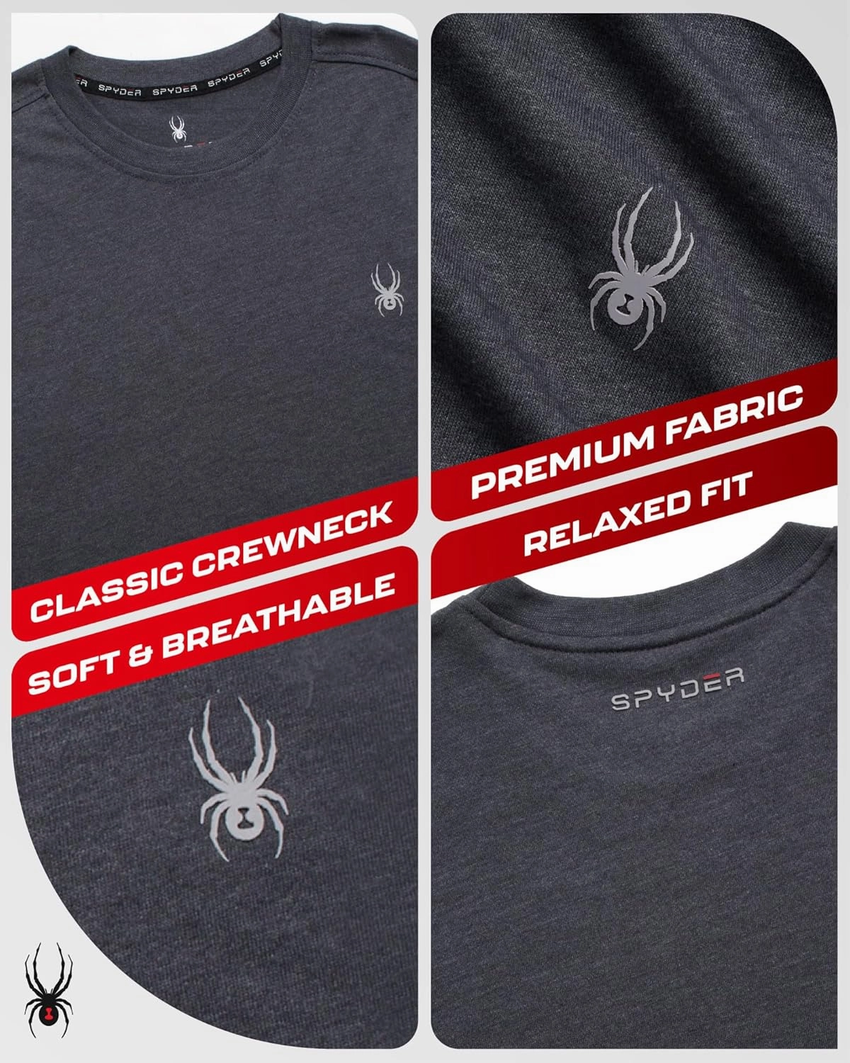 Spyder Mens T-Shirts - Soft Cotton Blend Jersey Crewneck Short Sleeve Shirts for Men, Casual Shirts for Workout & Daily Wear