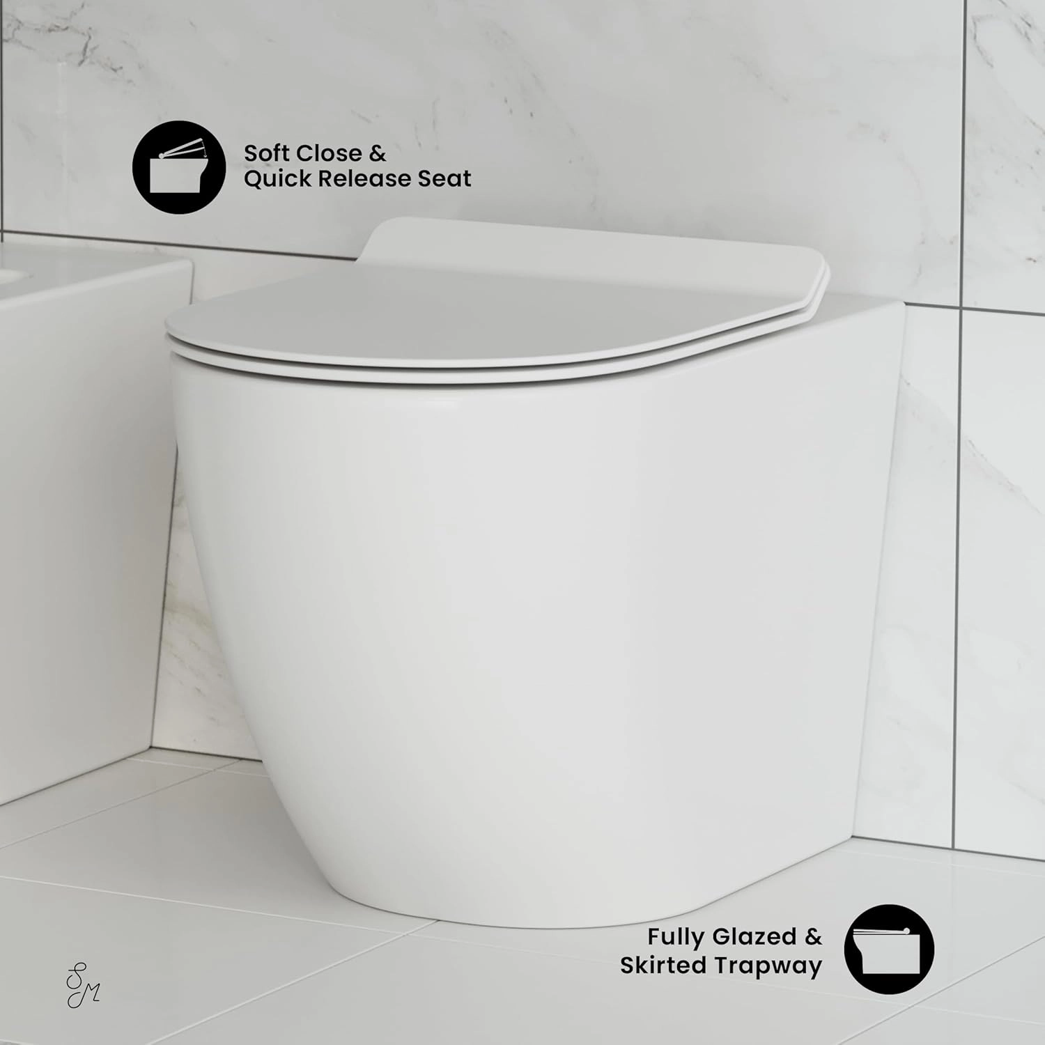 St. Tropez Back to Wall Concealed Tank Toilet Bowl, Black Hardware
