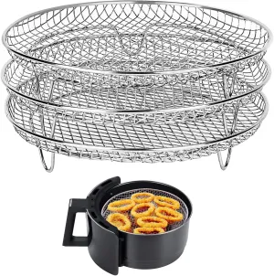 Stackable Air Fryer Rack Dishwasher Safe Stainless Steel Dehydrator Racks Air Fryer Rack for Oven Microwave Roasting 3Pcs