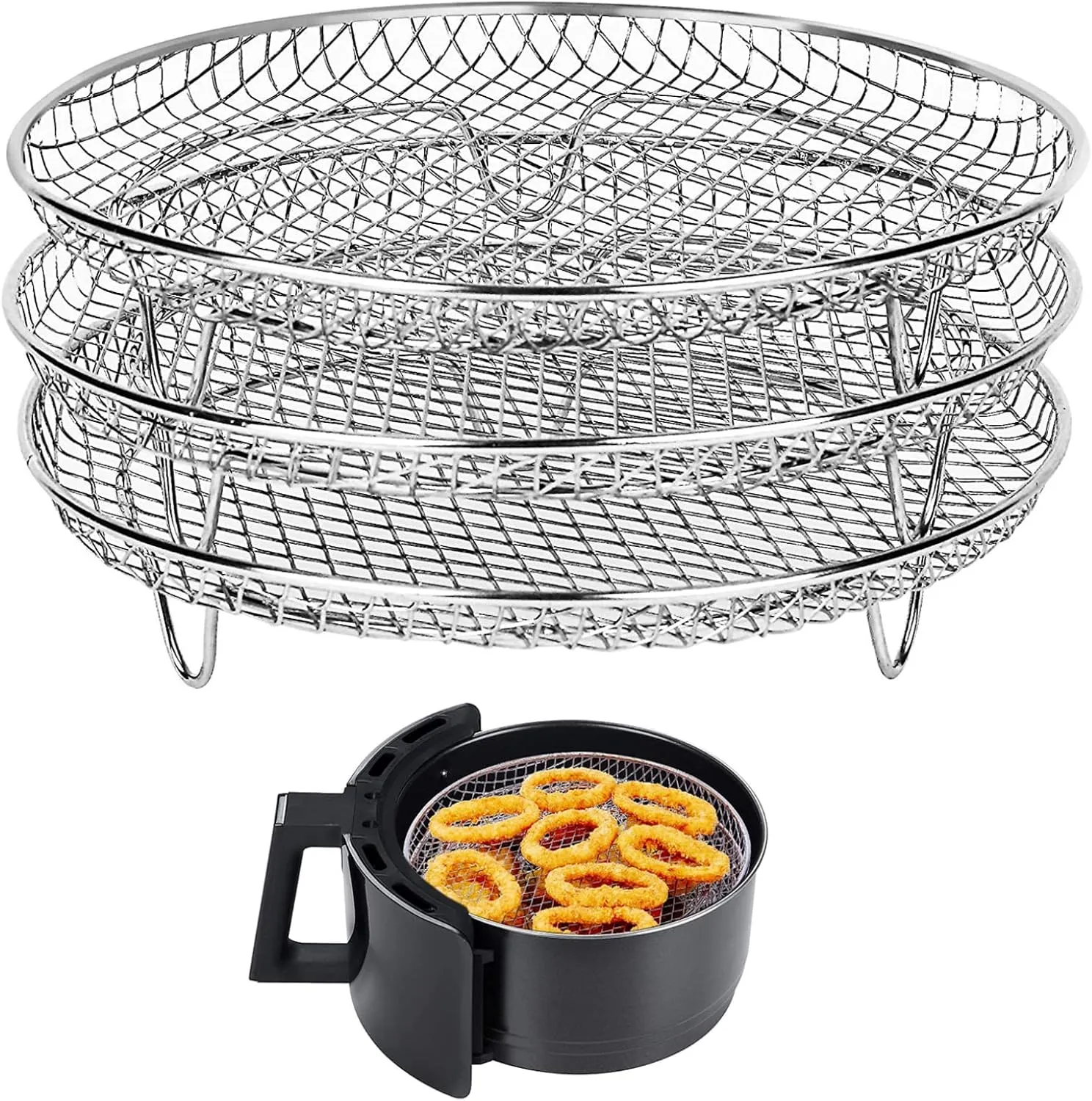 Stackable Air Fryer Rack Dishwasher Safe Stainless Steel Dehydrator Racks Air Fryer Rack for Oven Microwave Roasting 3Pcs