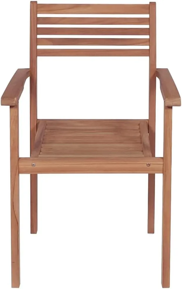 Stackable Patio Chairs with Cushions 6 Pcs Solid Teak Wood for Outdoor Patio Garden Lawn Backyard Dining Setting