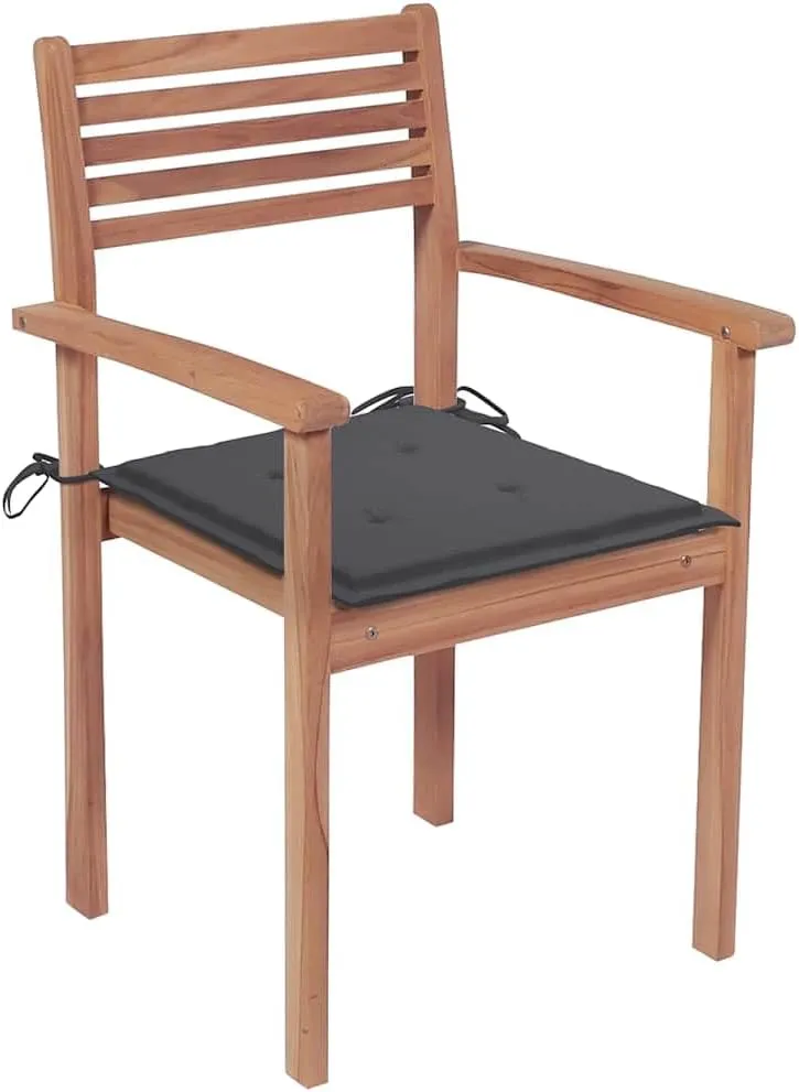 Stackable Patio Chairs with Cushions 6 Pcs Solid Teak Wood for Outdoor Patio Garden Lawn Backyard Dining Setting