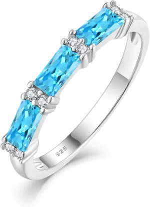 Stackable Rings 925 Sterling Silver Ring for Women, Eternity Ring Band with Square Birthstone Jewelry Gifts for Her