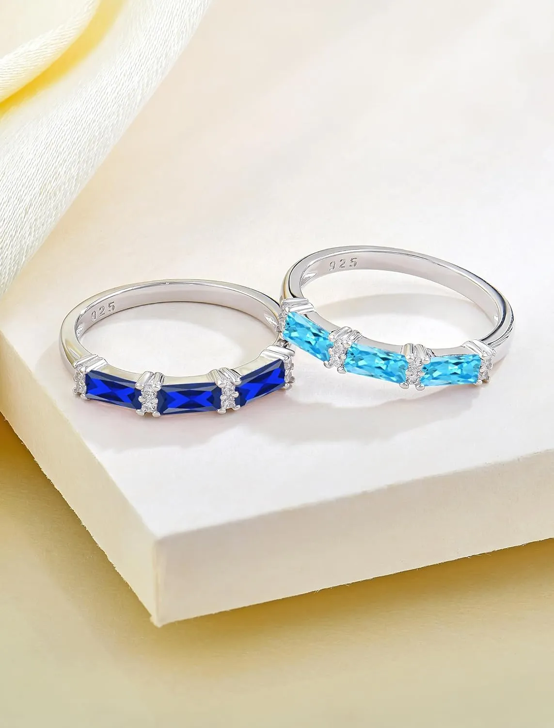Stackable Rings 925 Sterling Silver Ring for Women, Eternity Ring Band with Square Birthstone Jewelry Gifts for Her