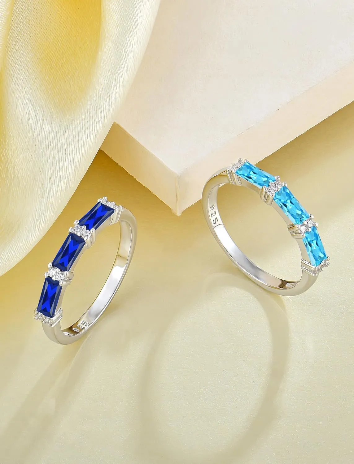 Stackable Rings 925 Sterling Silver Ring for Women, Eternity Ring Band with Square Birthstone Jewelry Gifts for Her