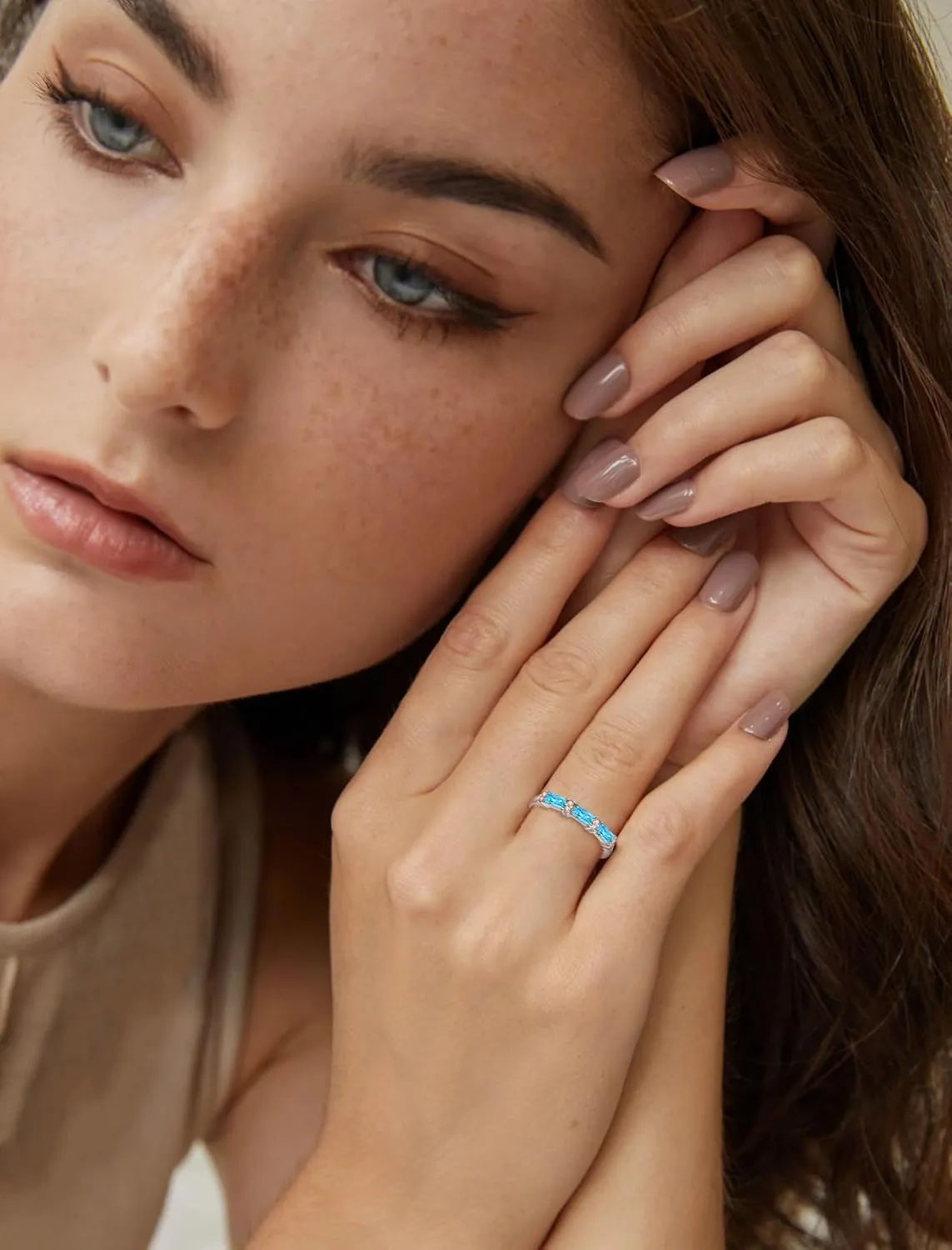 Stackable Rings 925 Sterling Silver Ring for Women, Eternity Ring Band with Square Birthstone Jewelry Gifts for Her